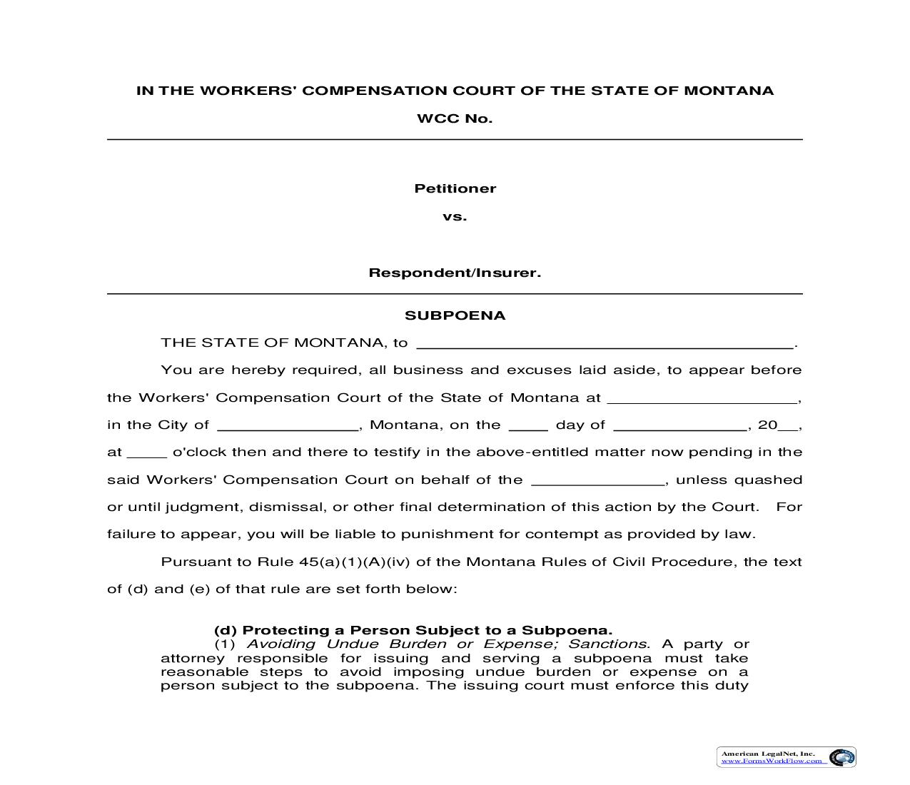 Subpoena (Trial) | Pdf Fpdf Doc Docx | Montana