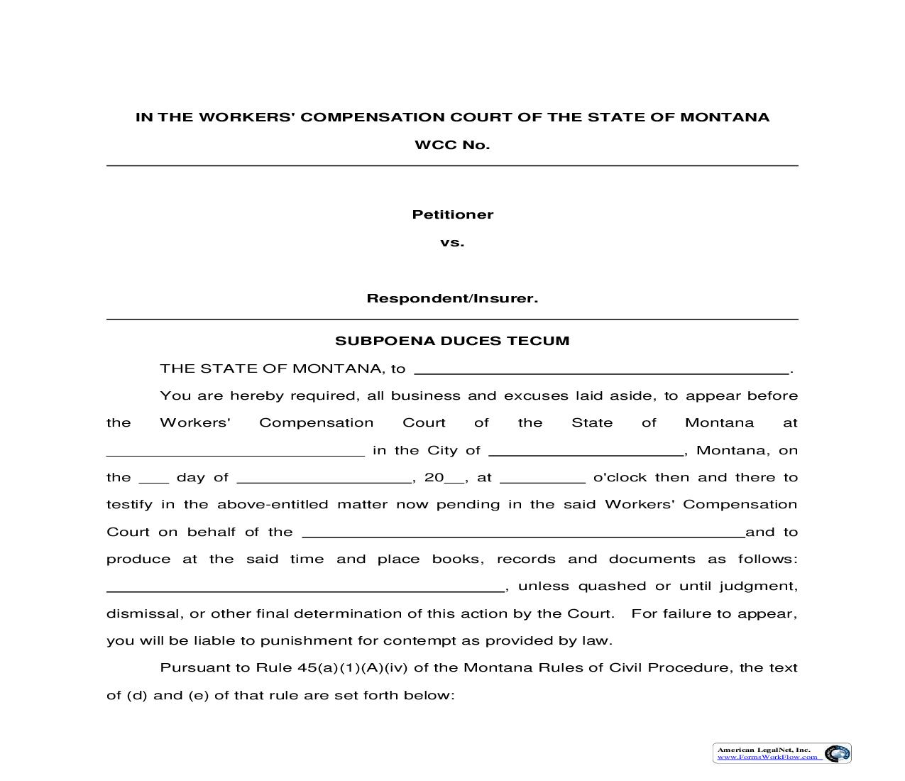 Subpoena Duces Tecum | Pdf Fpdf Doc Docx | Montana