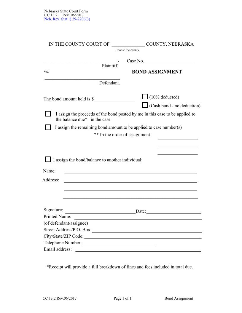 Bond Assignment {CC-13-2} | Pdf Fpdf Doc Docx | Nebraska