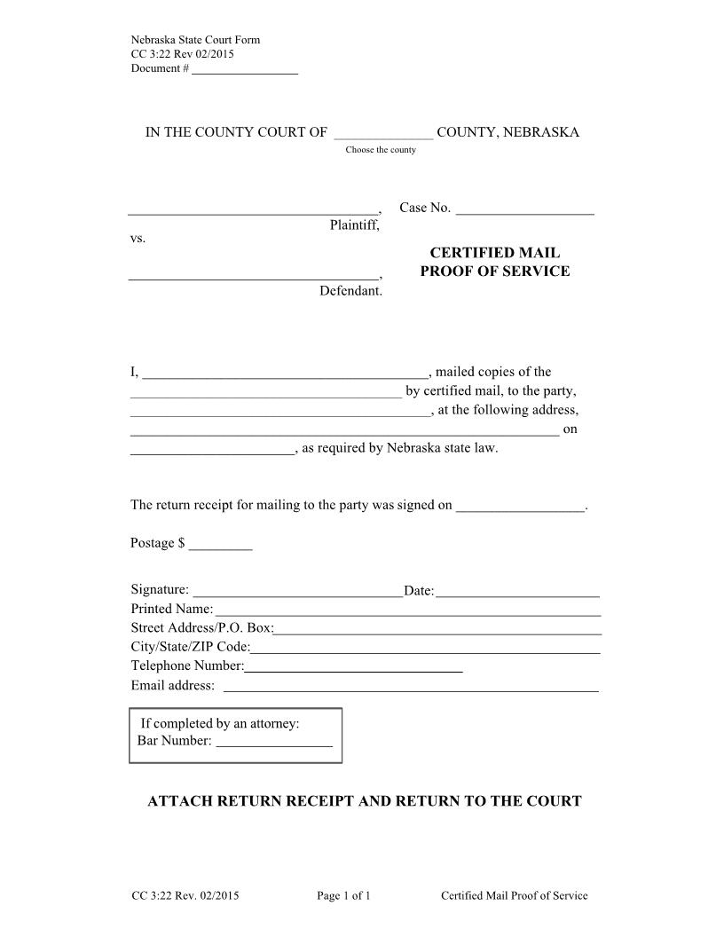 Certified Mail Proof Of Service {CC-3-22} | Pdf Fpdf Docx | Nebraska