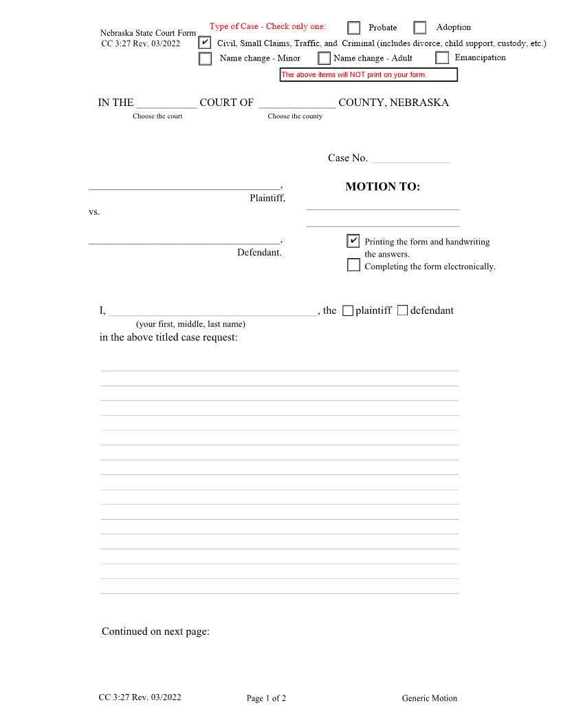 Motion Generic {CC-3-27} | Pdf Fpdf Docx | Nebraska