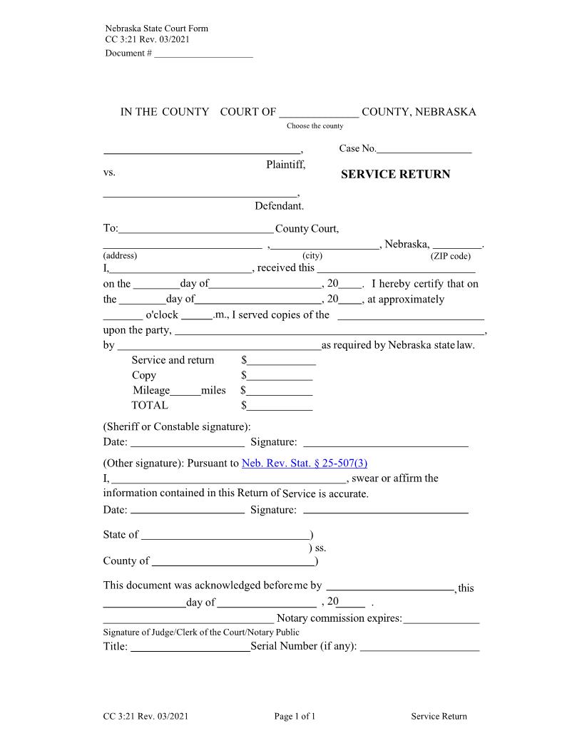 Service Return {CC-3-21} | Pdf Fpdf Docx | Nebraska