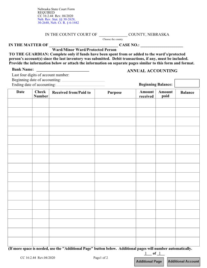 Annual Accounting {CC-16-2-44} | Pdf Fpdf Docx | Nebraska