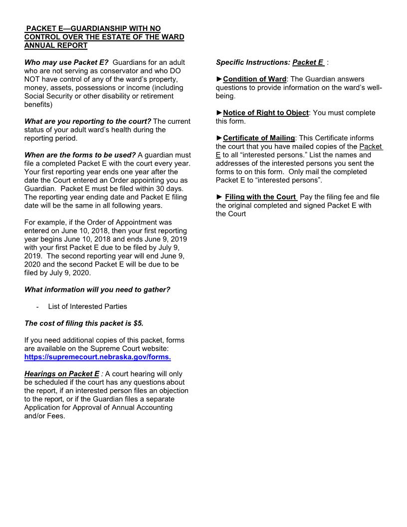 Guardiaship No Authority Over Estate Annual Reporting Forms {CC-16-2-37} | Pdf Fpdf Docx | Nebraska