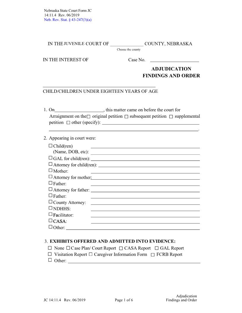 Adjudication Findings And Order {JC-14-11-4} | Pdf Fpdf Docx | Nebraska