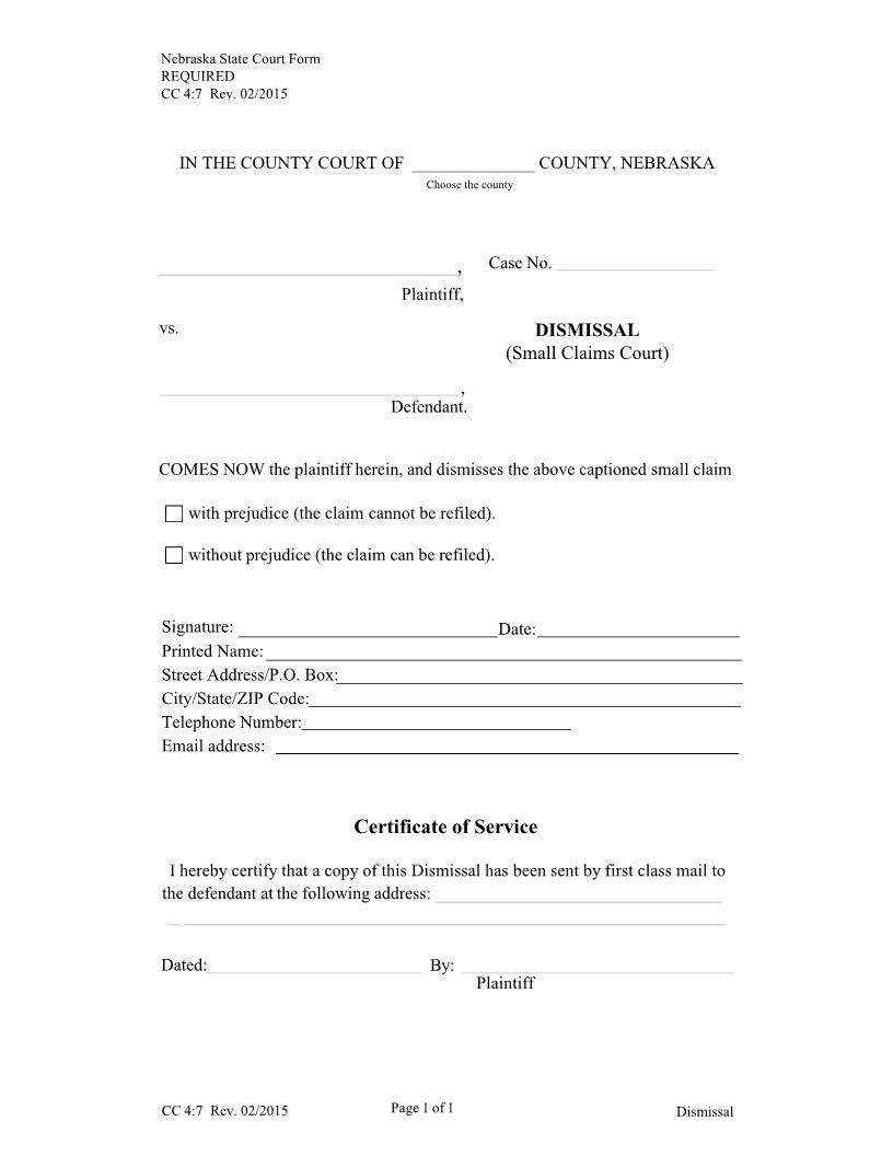 Dismissal {CC-4-7} | Pdf Fpdf Docx | Nebraska