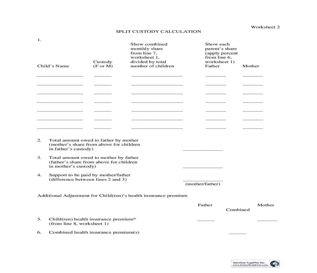 Worksheet 2- Split Custody Calculation | Pdf Fpdf Doc Docx | Nebraska
