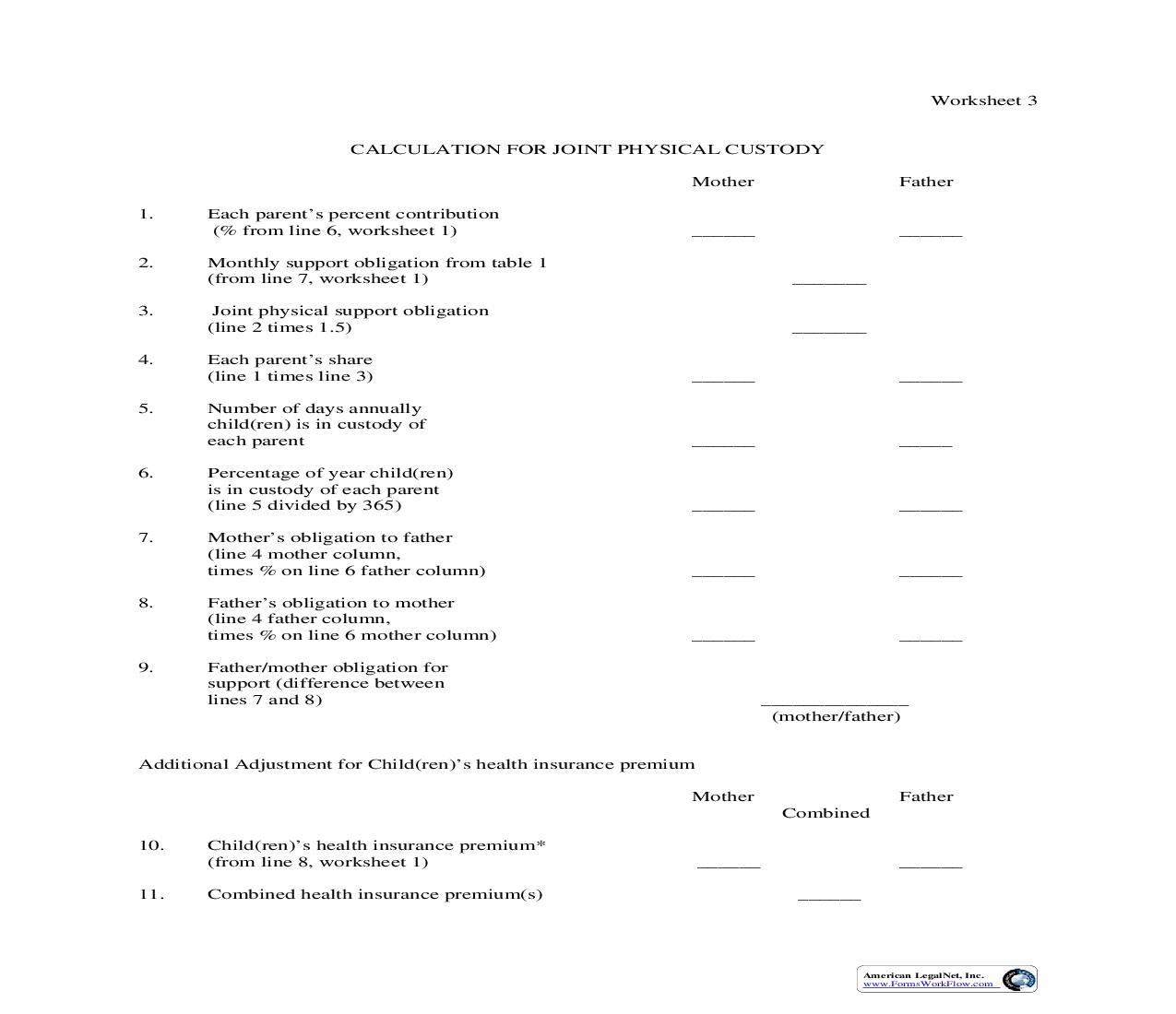 Worksheet 3-Calculation For Joint Physical Custody | Pdf Fpdf Doc Docx | Nebraska