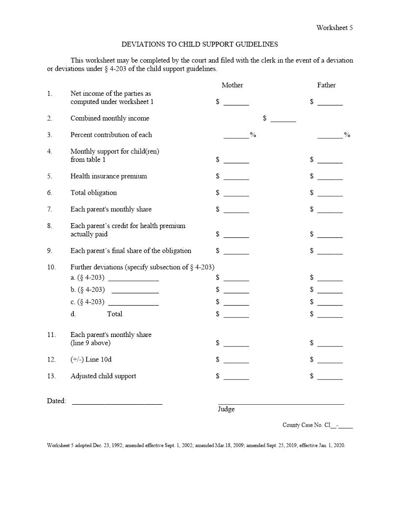 Worksheet 5-Deviations To Child Support Guidelines | Pdf Fpdf Doc Docx | Nebraska