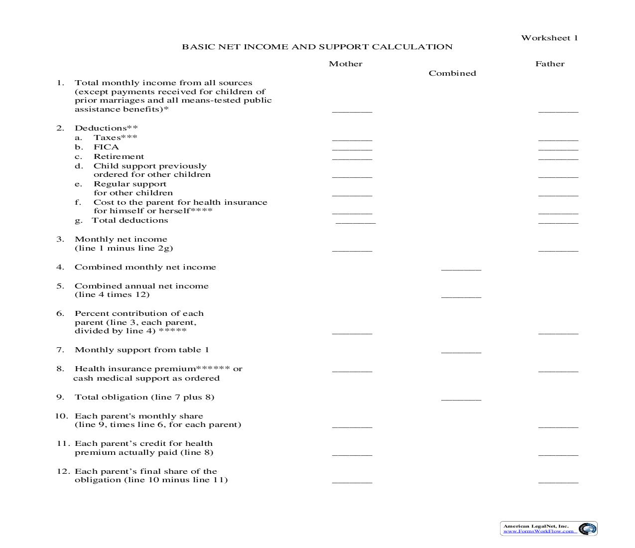 Worksheet1-Basic Net Income And Support Calculation | Pdf Fpdf Doc Docx | Nebraska