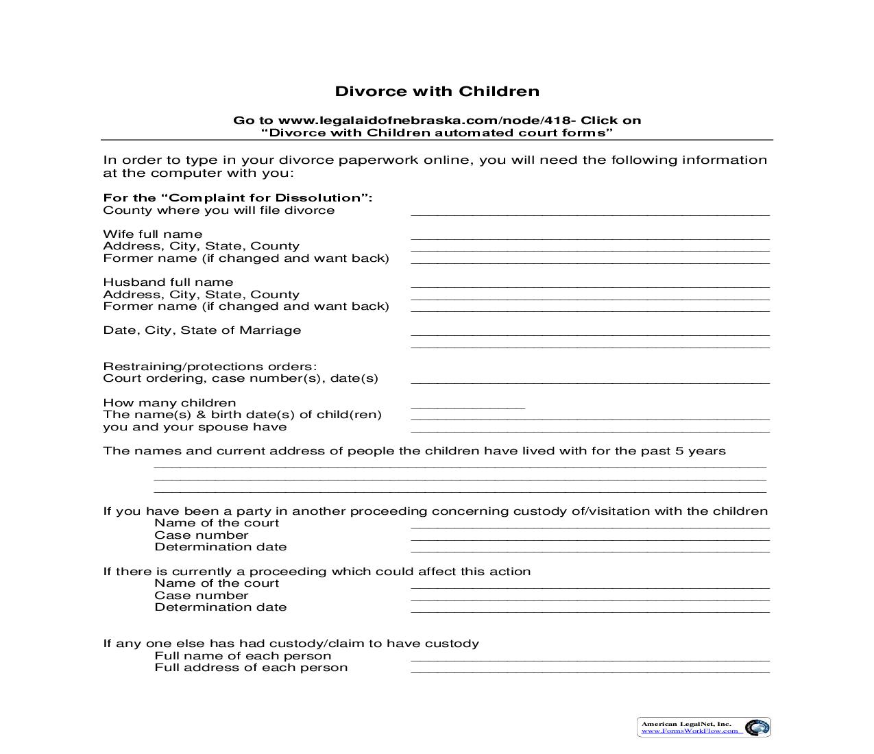 Worksheet - Divorce With Children | Pdf Fpdf Doc Docx | Nebraska