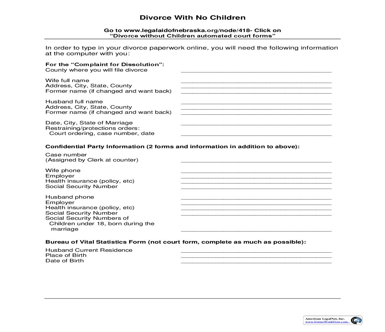 Worksheet Divorce-No Children | Pdf Fpdf Doc Docx | Nebraska