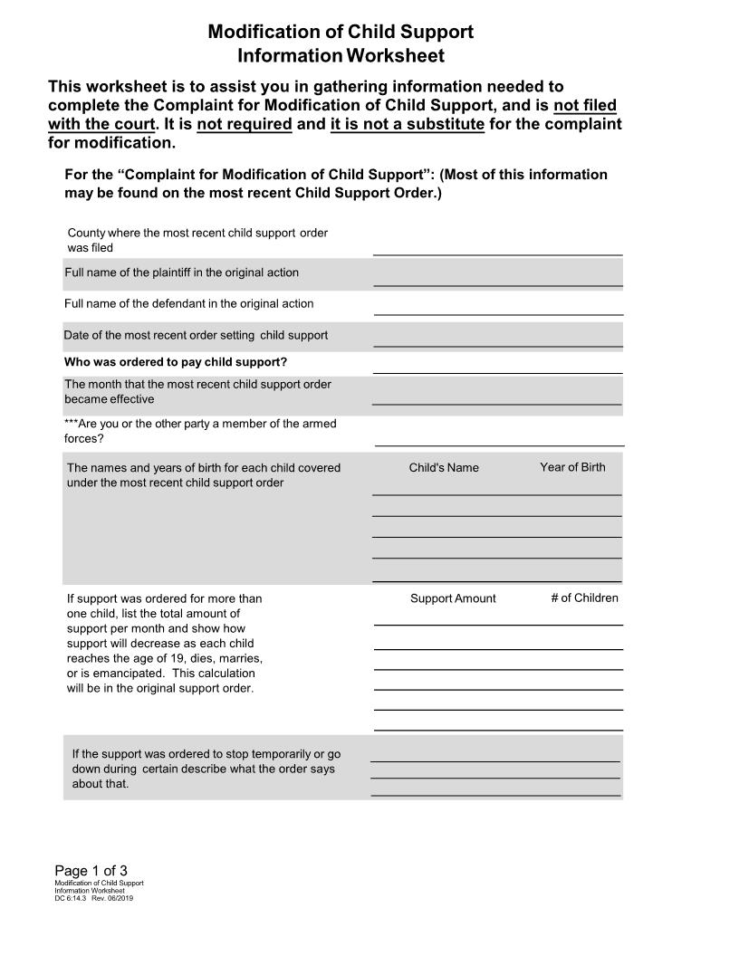 Modification Of Child Support Information Worksheet {DC-6-14-3} | Pdf Fpdf Docx | Nebraska