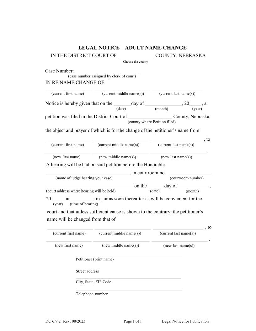Legal Notice For Publication {DC-6-9-2} | Pdf Fpdf Doc Docx | Nebraska