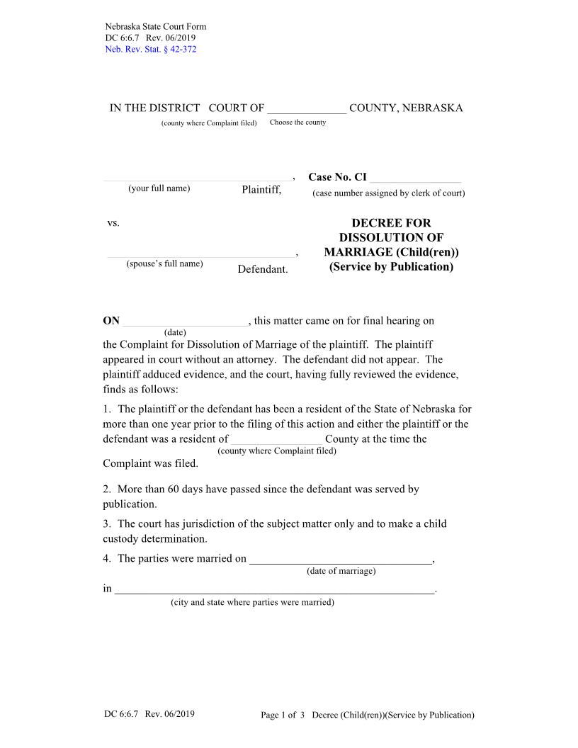Decree With Children Service By Publication {DC-6-6-7} | Pdf Fpdf Docx | Nebraska