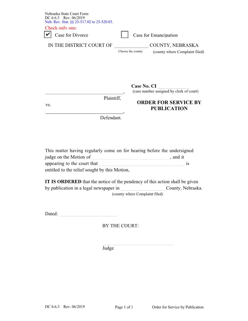 Order For Service By Publication {DC-6-6-3} | Pdf Fpdf Docx | Nebraska