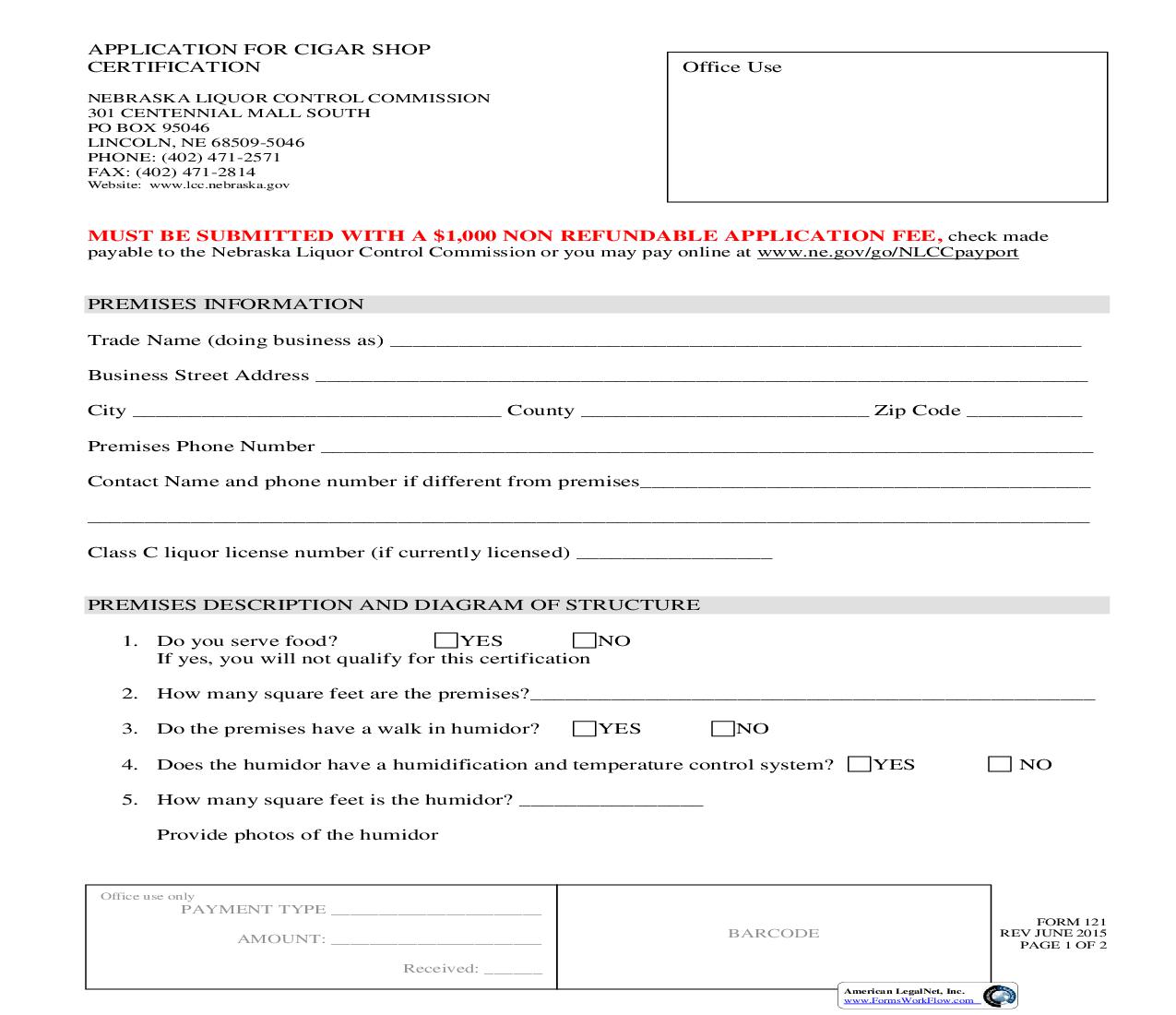 Application For Cigar Shop Certification {121} | Pdf Fpdf Doc Docx | Nebraska