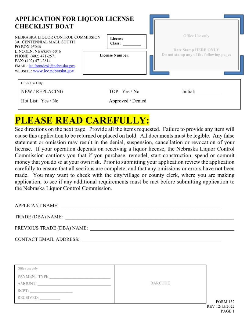 Application For Liquor License Boat {132} | Pdf Fpdf Doc Docx | Nebraska