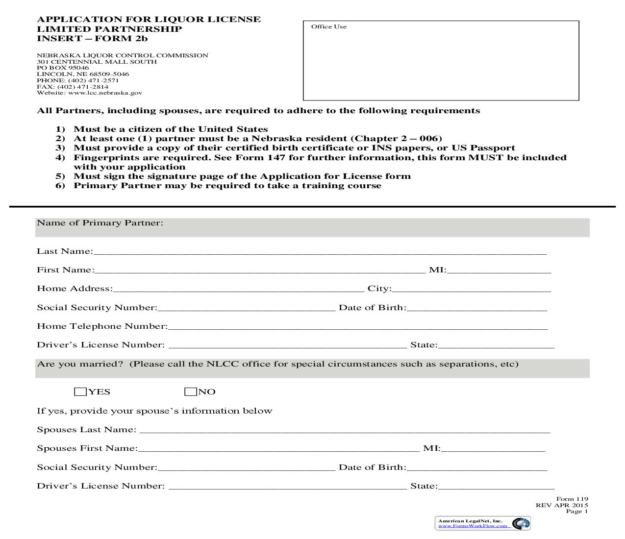 Application For Liquor License Limited Partnership {119} | Pdf Fpdf Doc Docx | Nebraska
