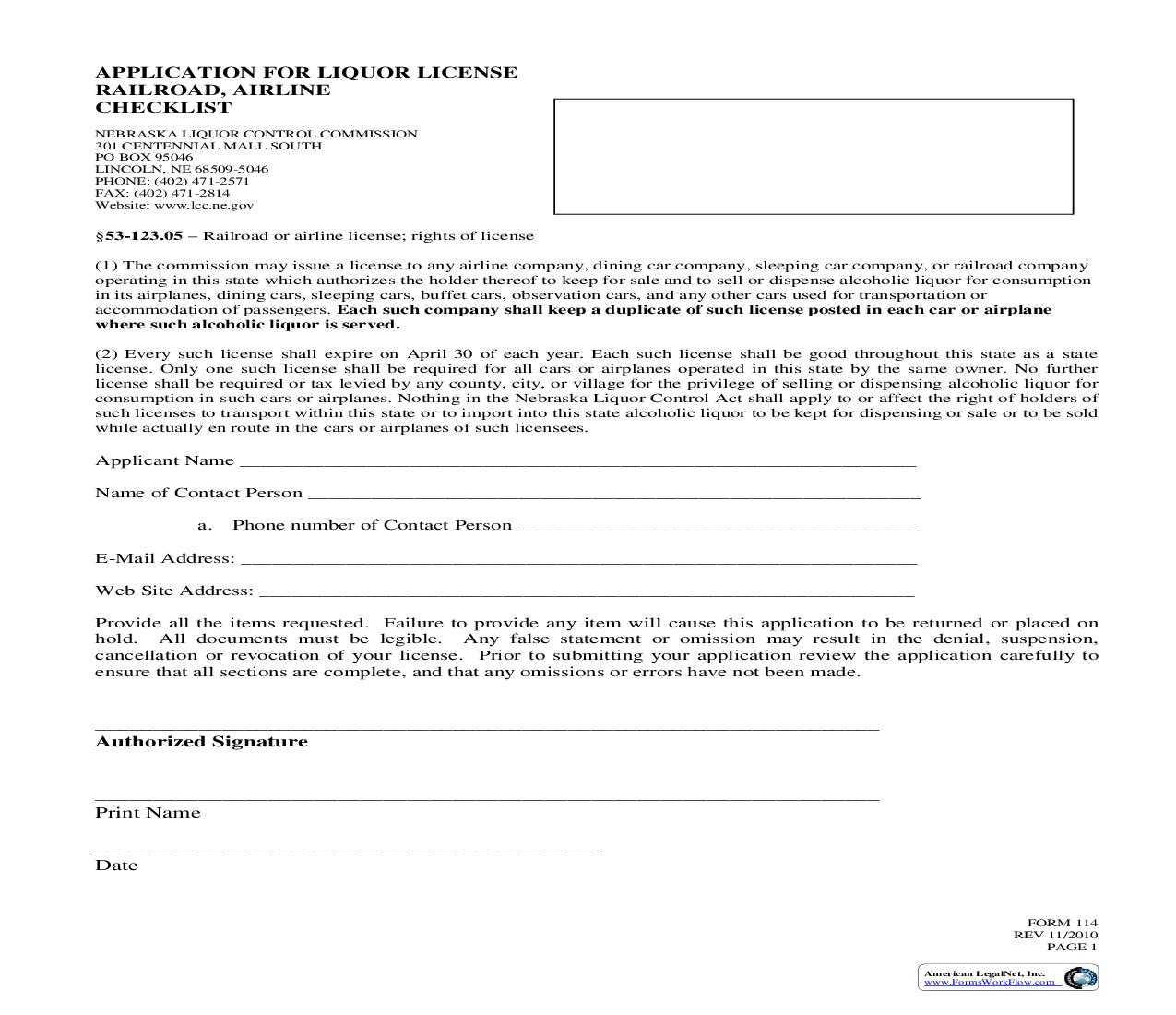 Application For Liquor License Railroad Airline Checklist {114} | Pdf Fpdf Doc Docx | Nebraska