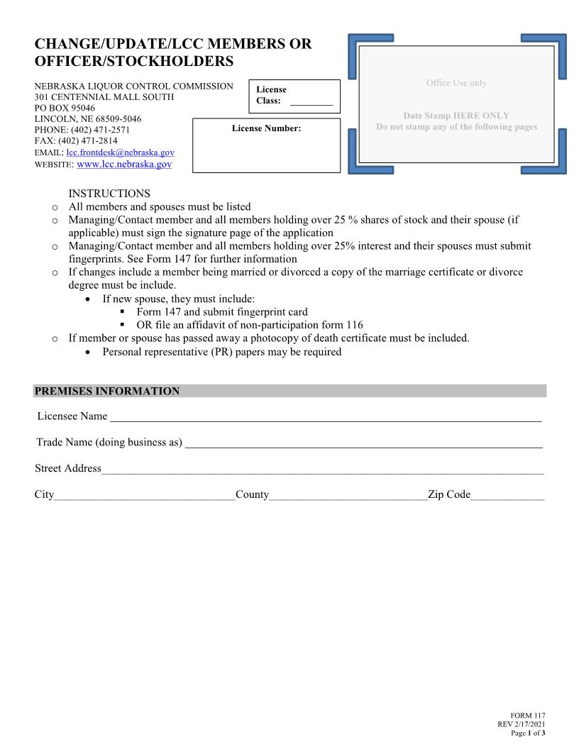 Change Of Corporate Officers And Or Stockholders {117} | Pdf Fpdf Doc Docx | Nebraska