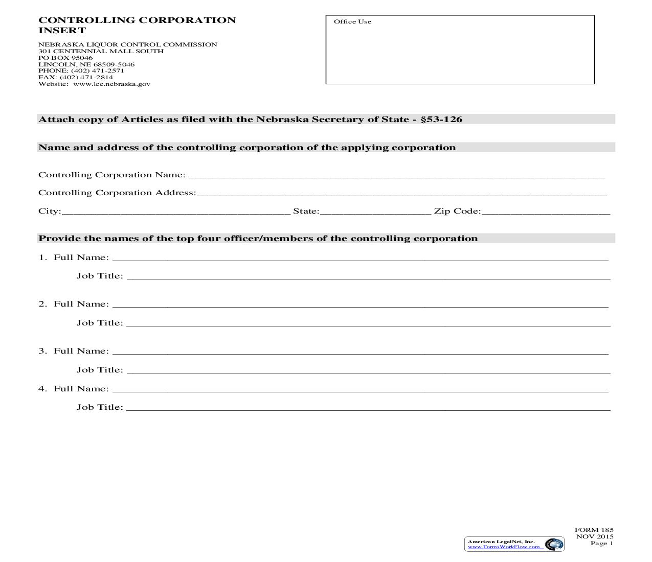 Controlling Corporation Insert {185} | Pdf Fpdf Doc Docx | Nebraska