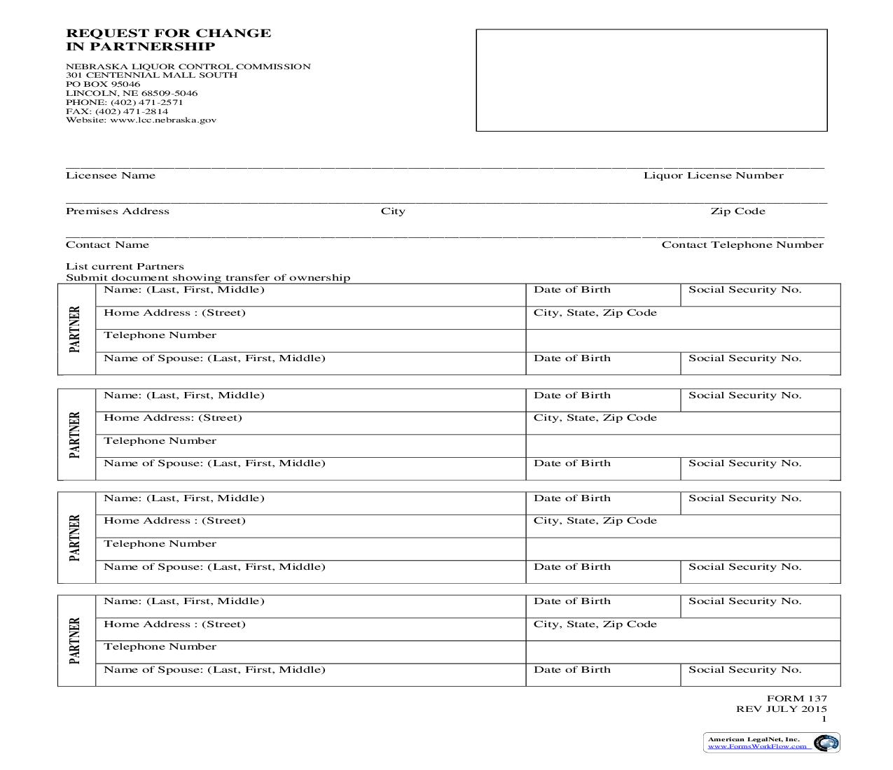 Request For Change In Partnership {137} | Pdf Fpdf Doc Docx | Nebraska
