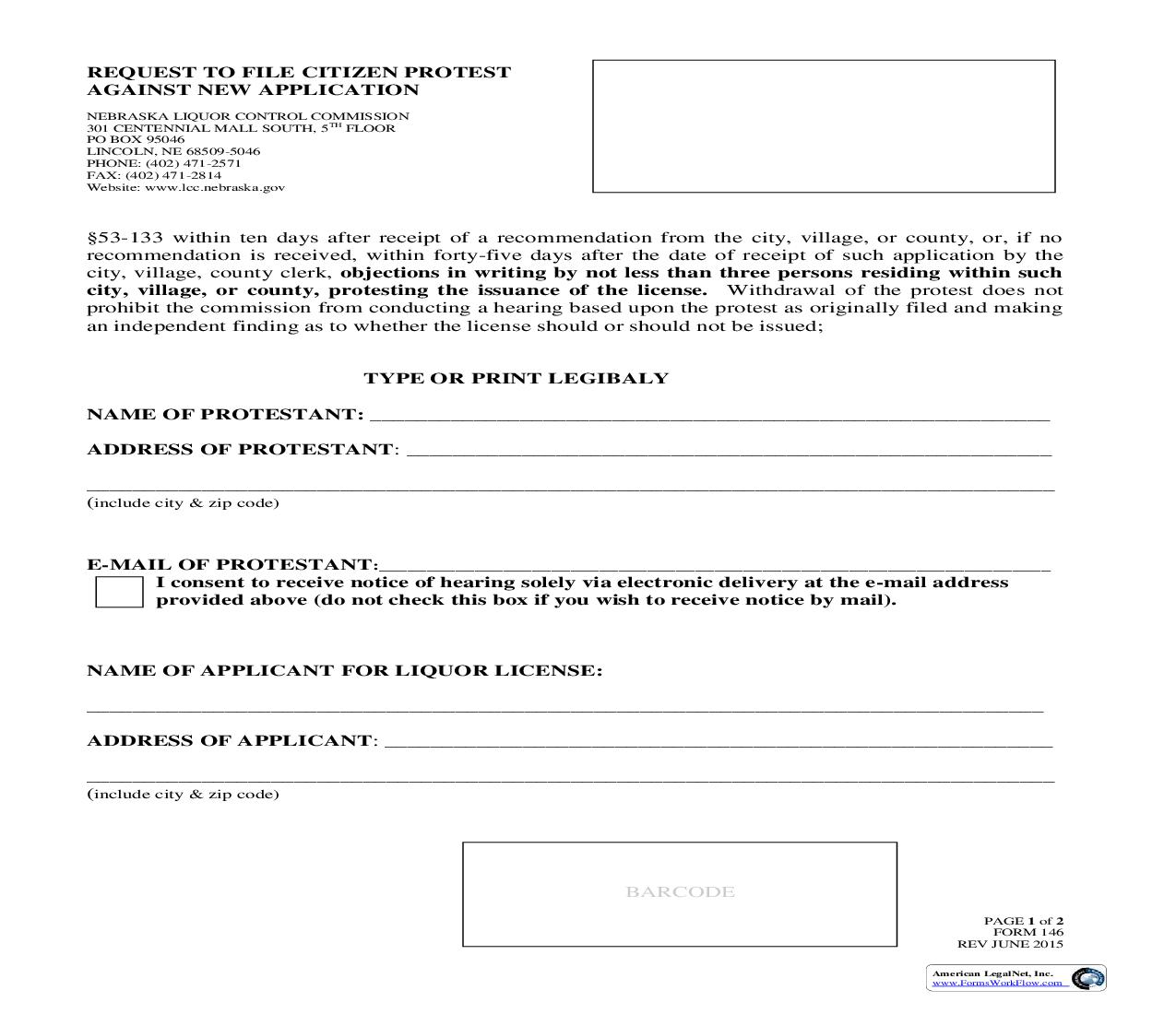 Request To File Citizen Protest Against New Application {146} | Pdf Fpdf Doc Docx | Nebraska