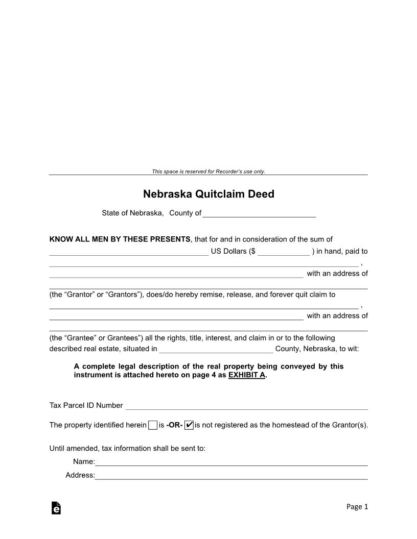 Quitclaim Deed | Pdf Fpdf Docx | Nebraska