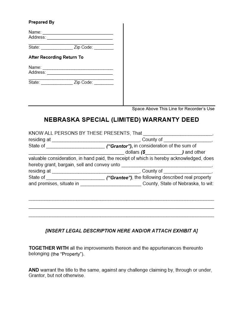 Special Warranty Deed | Pdf Fpdf Docx | Nebraska