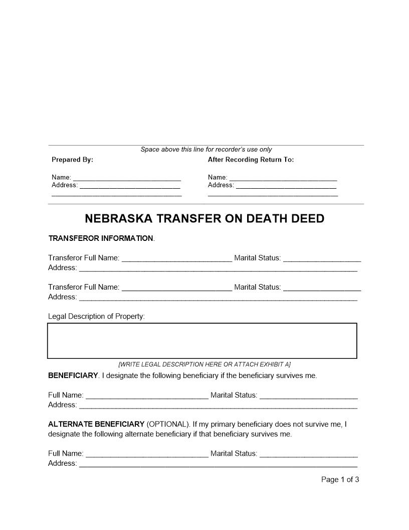 Transfer On Death Beneficiary Deed | Pdf Fpdf Docx | Nebraska