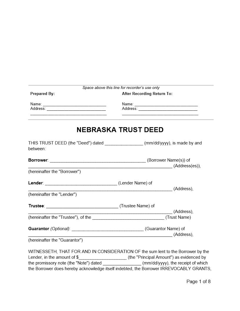 Trustee Deed | Pdf Fpdf Docx | Nebraska