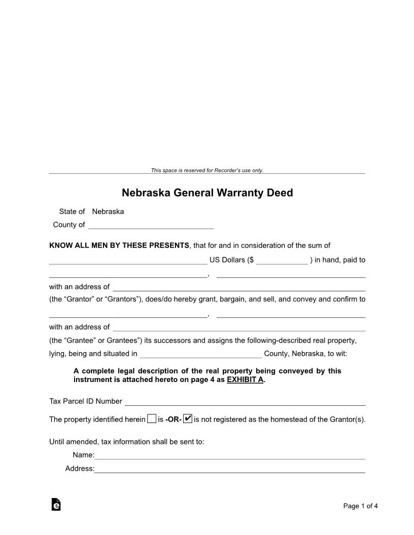 Warranty Deed | Pdf Fpdf Docx | Nebraska