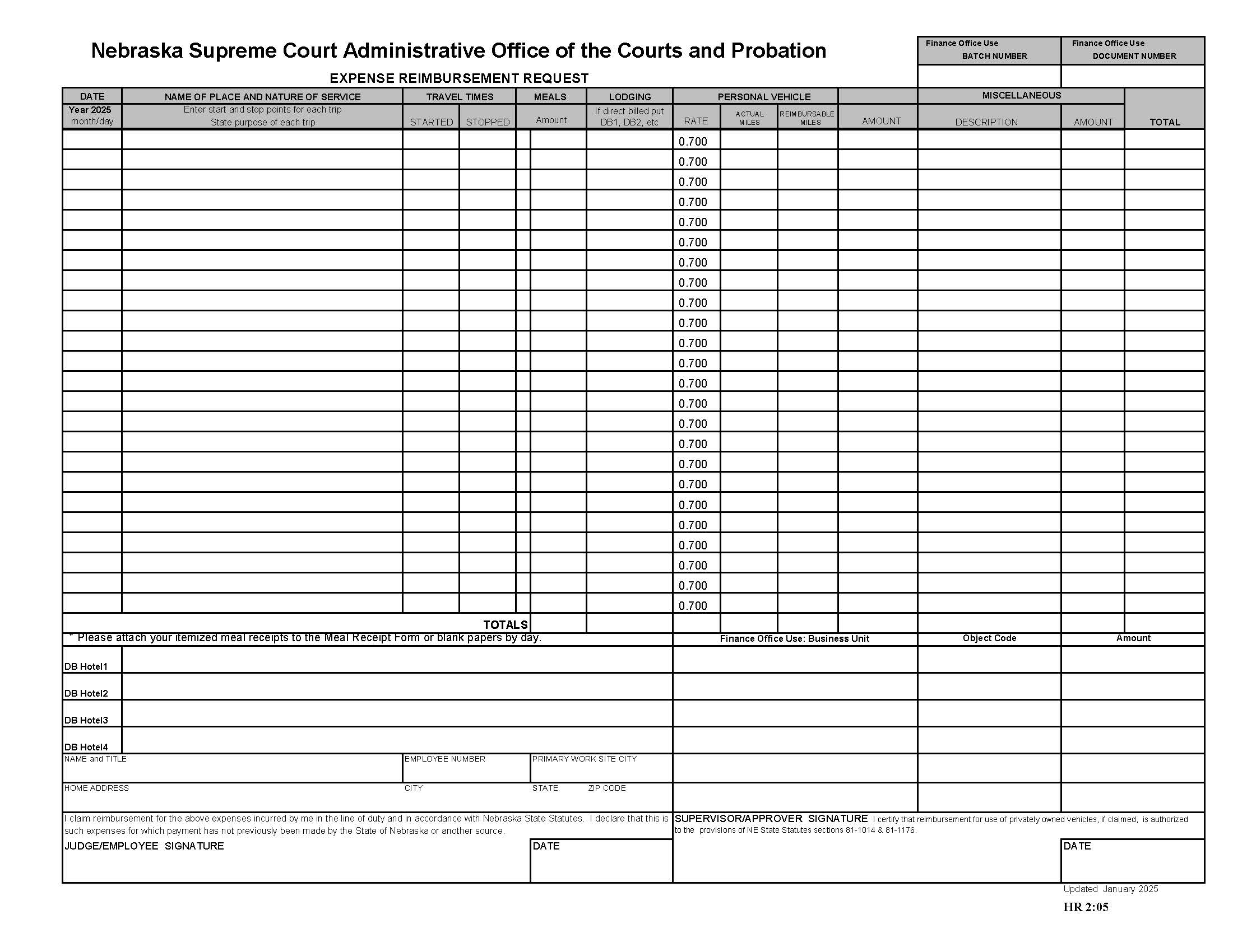 Expense Reimbursement Request {HR-2-05} | Pdf Fpdf Docx | Nebraska