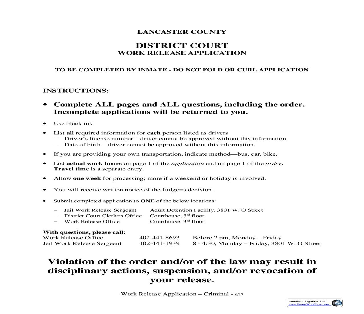 Work Release Application (Criminal) | Pdf Fpdf Doc Docx | Nebraska