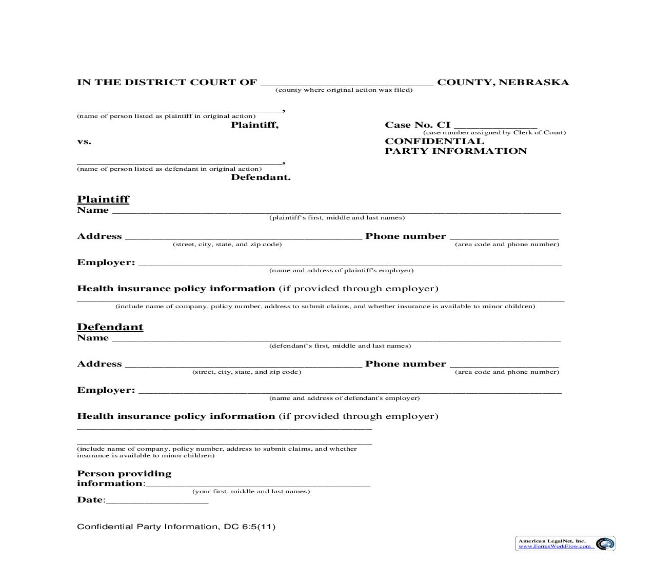 Confidential Party Information | Pdf Fpdf Doc Docx | Nebraska