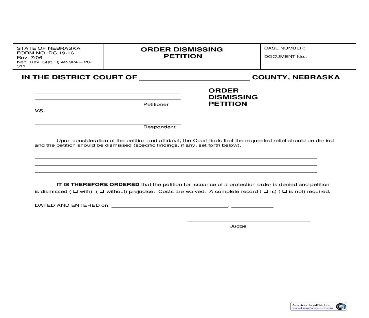 Order Dismissing Petition | Pdf Fpdf Doc Docx | Nebraska