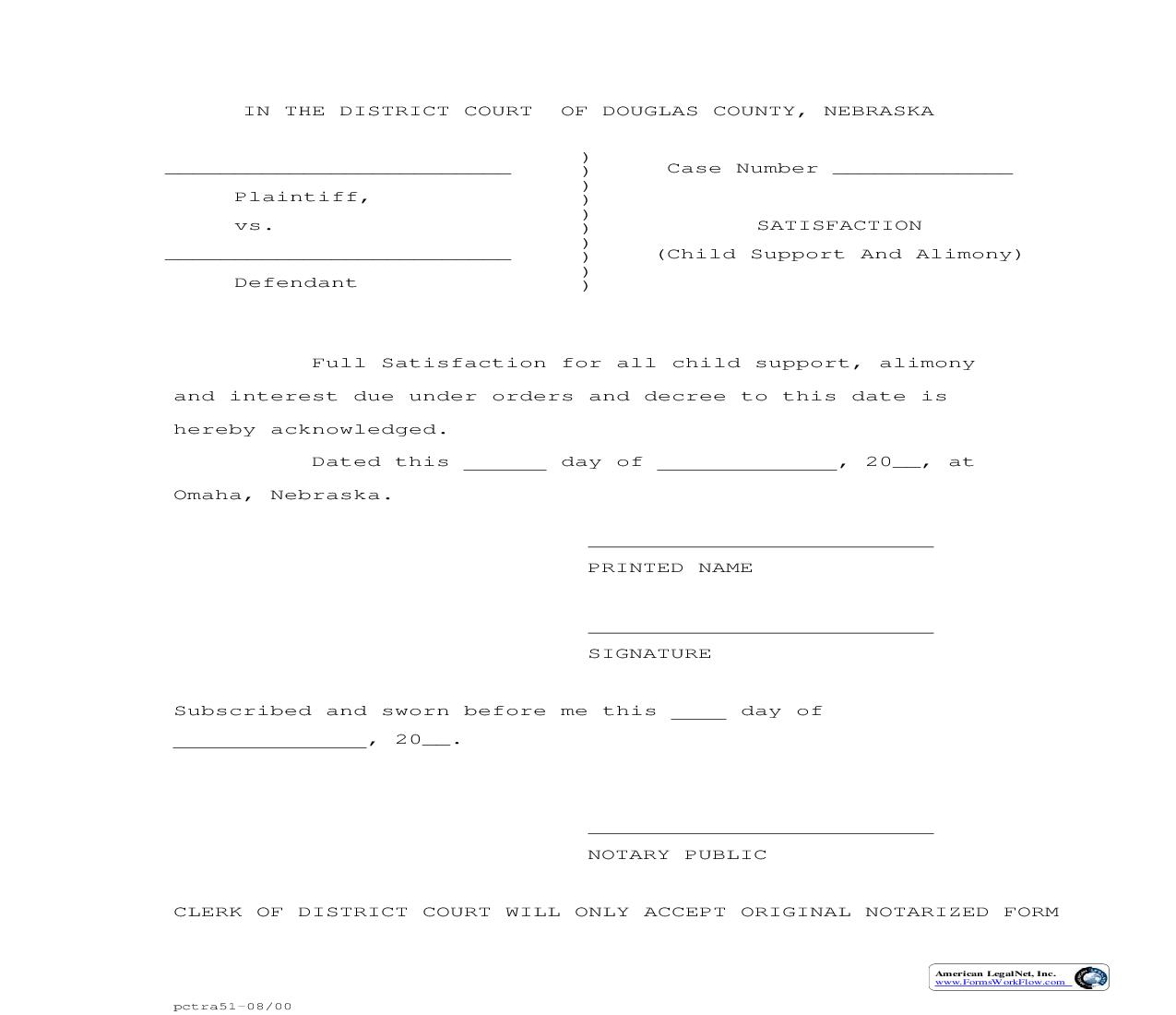 Satisfaction (Child Support And Alimony) | Pdf Fpdf Doc Docx | Nebraska