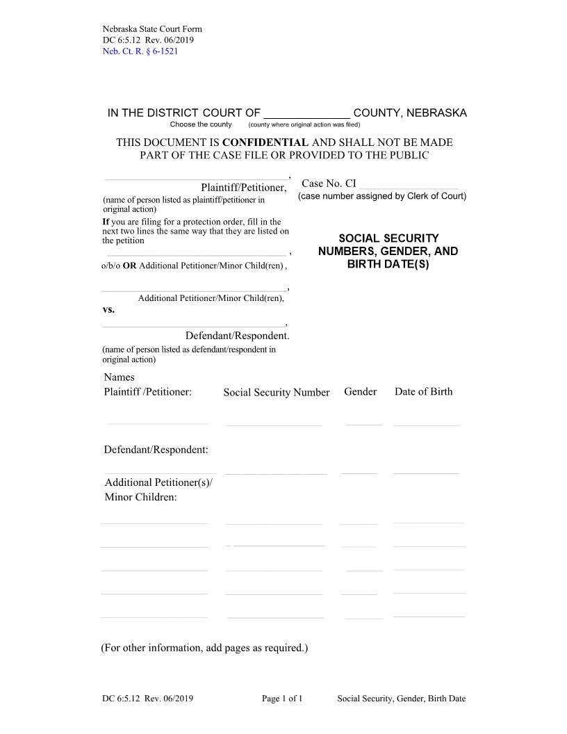 Social Security Numbers Gender And Birthdates | Pdf Fpdf Docx | Nebraska