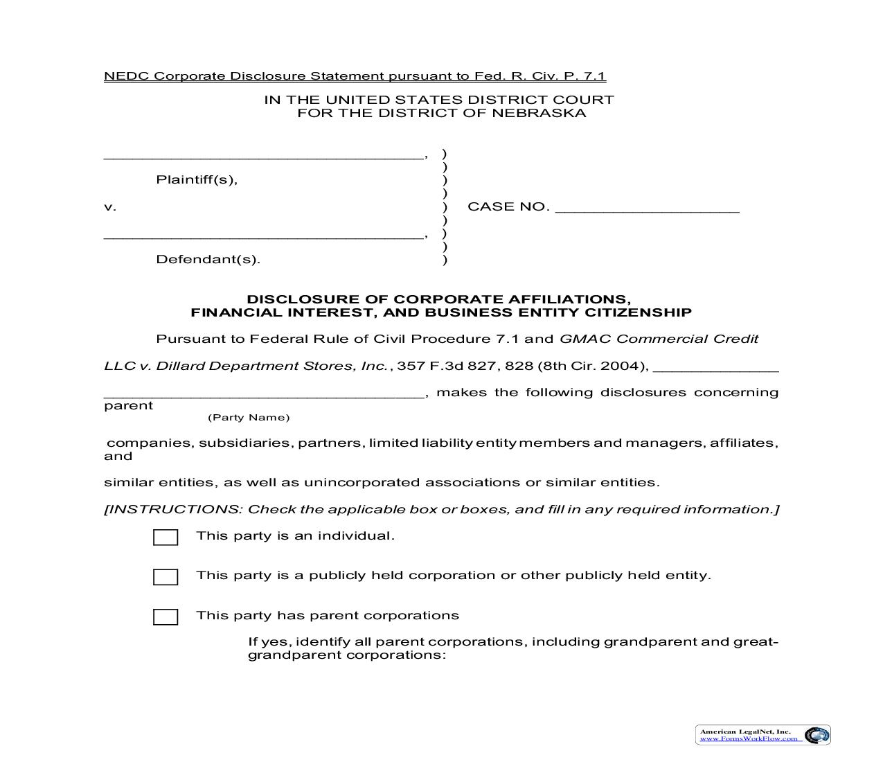 Corporate Disclosure Statement (Civil) | Pdf Fpdf Doc Docx | Nebraska
