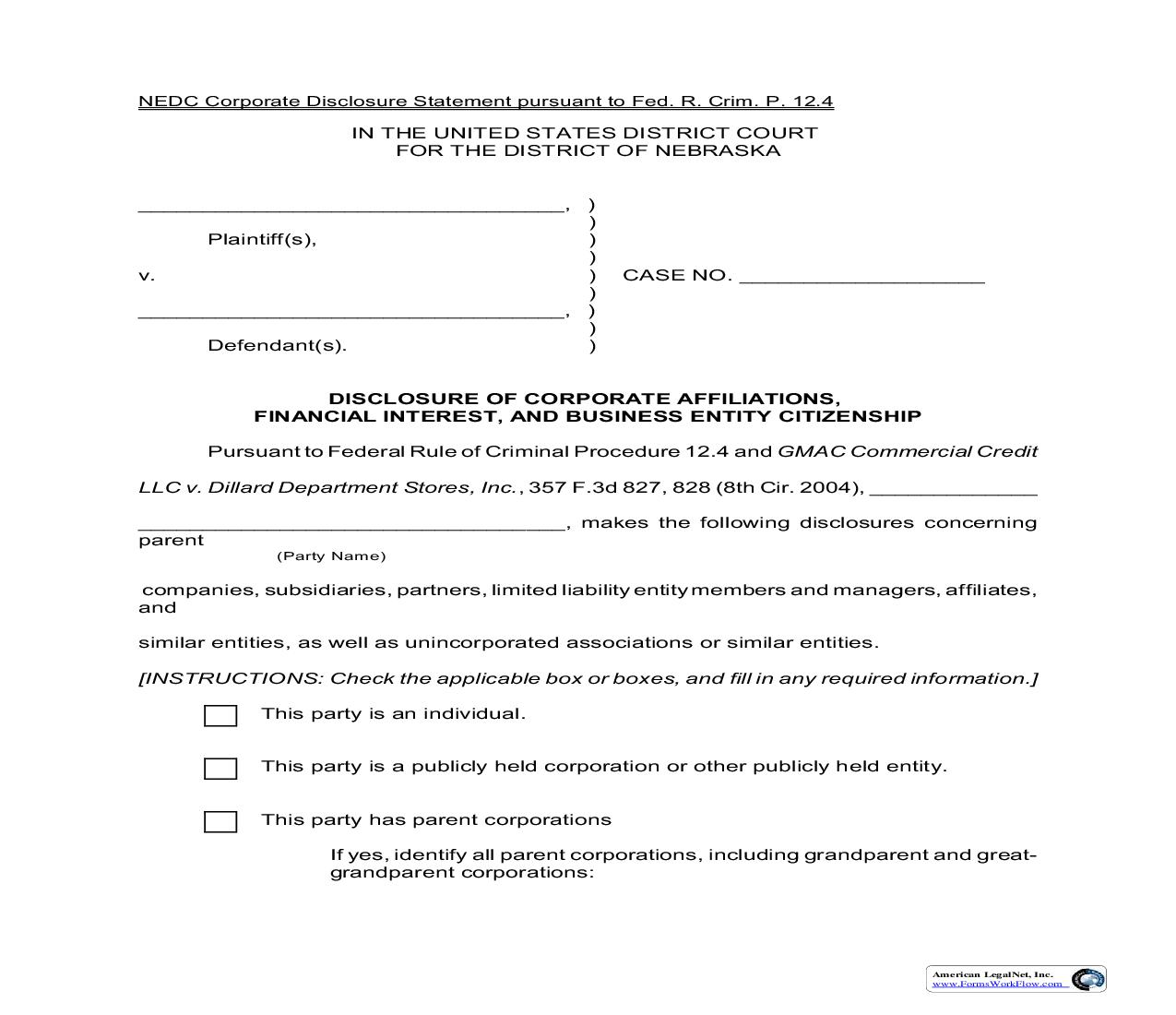 Corporate Disclosure Statement (Criminal) | Pdf Fpdf Doc Docx | Nebraska