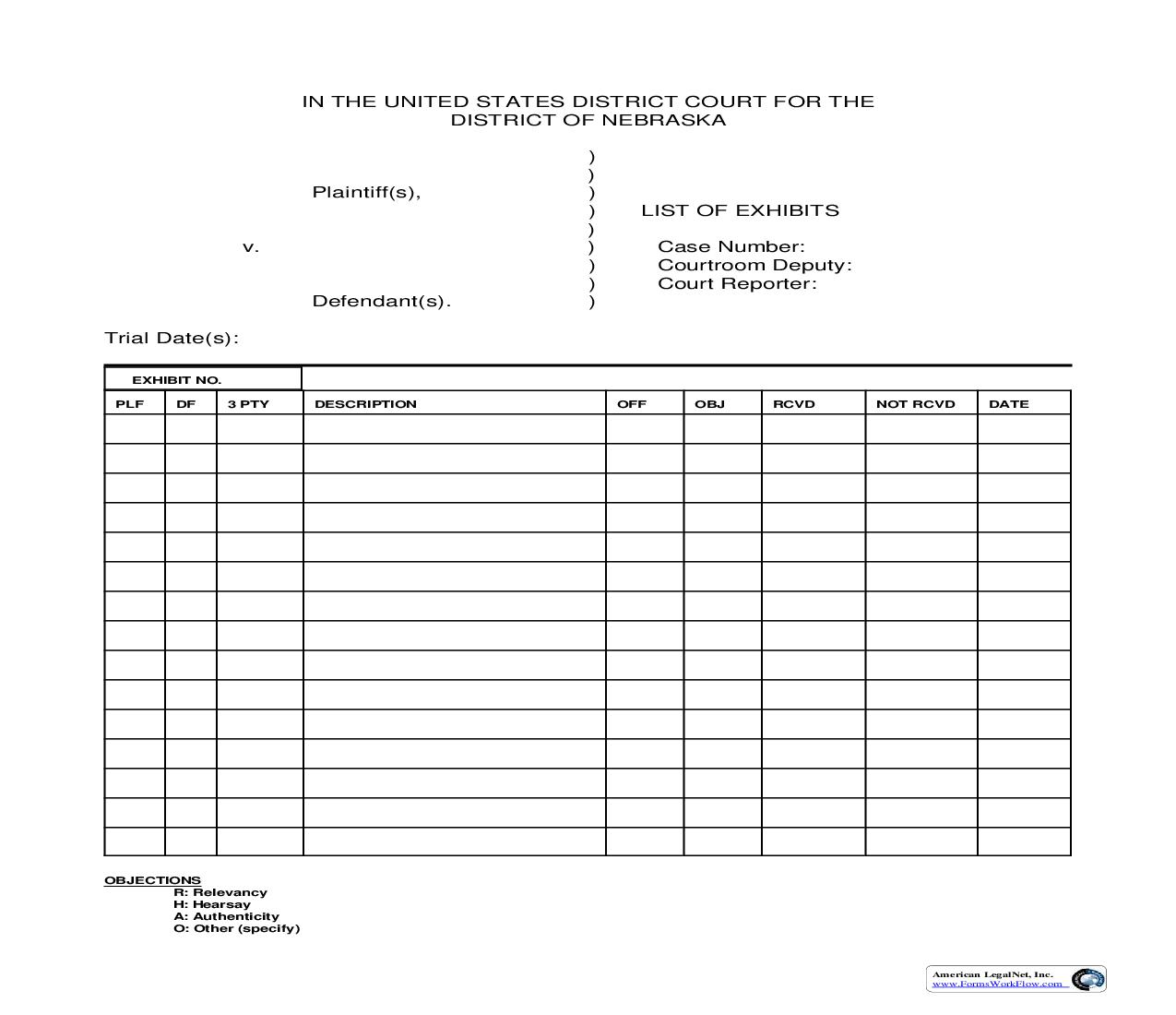 List Of Exhibits | Pdf Fpdf Doc Docx | Nebraska