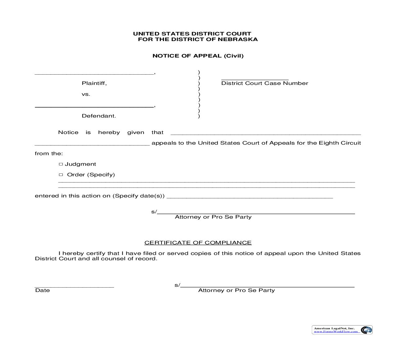 Notice Of Appeal (Civil) | Pdf Fpdf Doc Docx | Nebraska