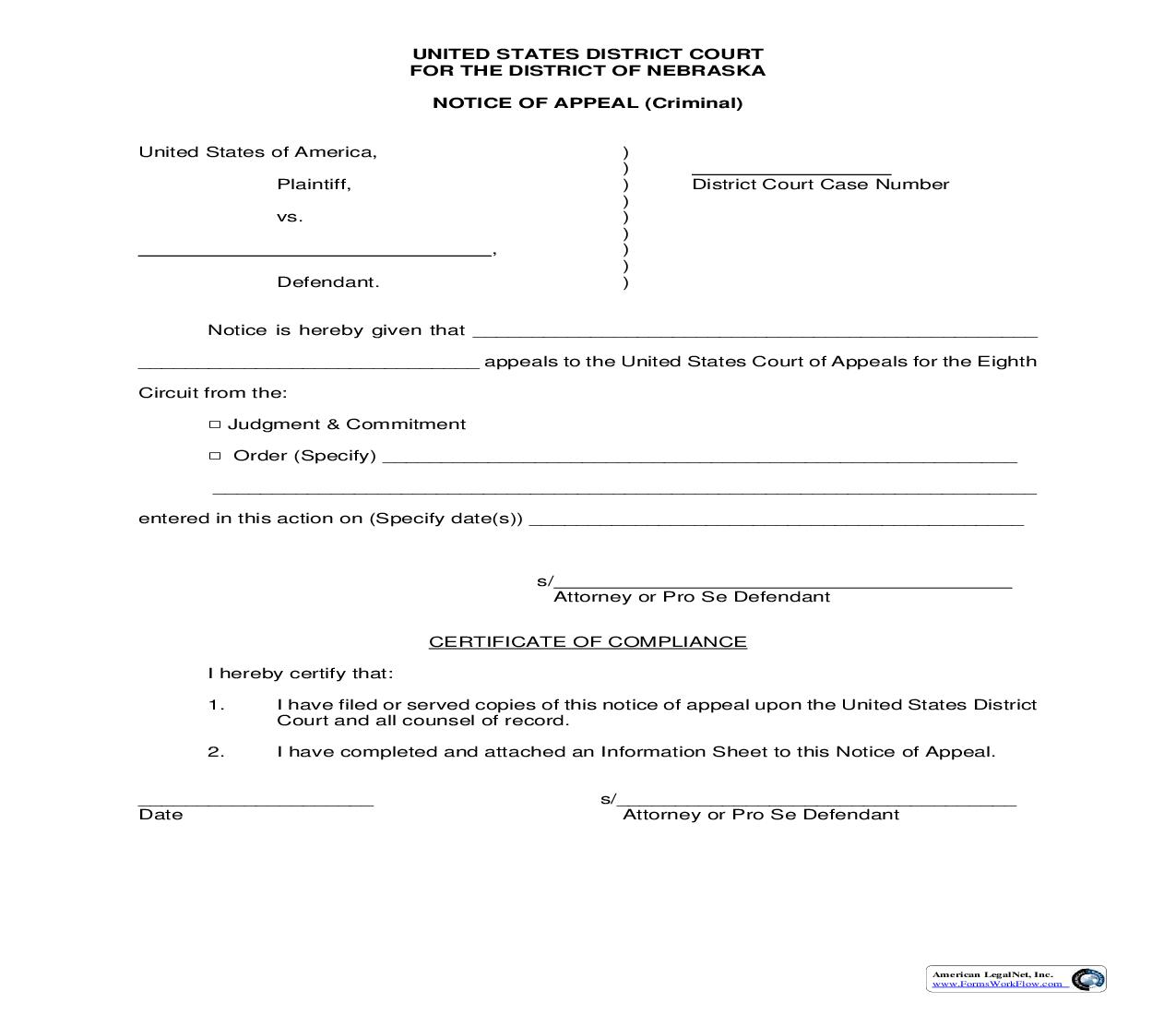 Notice Of Appeal (Criminal) | Pdf Fpdf Doc Docx | Nebraska