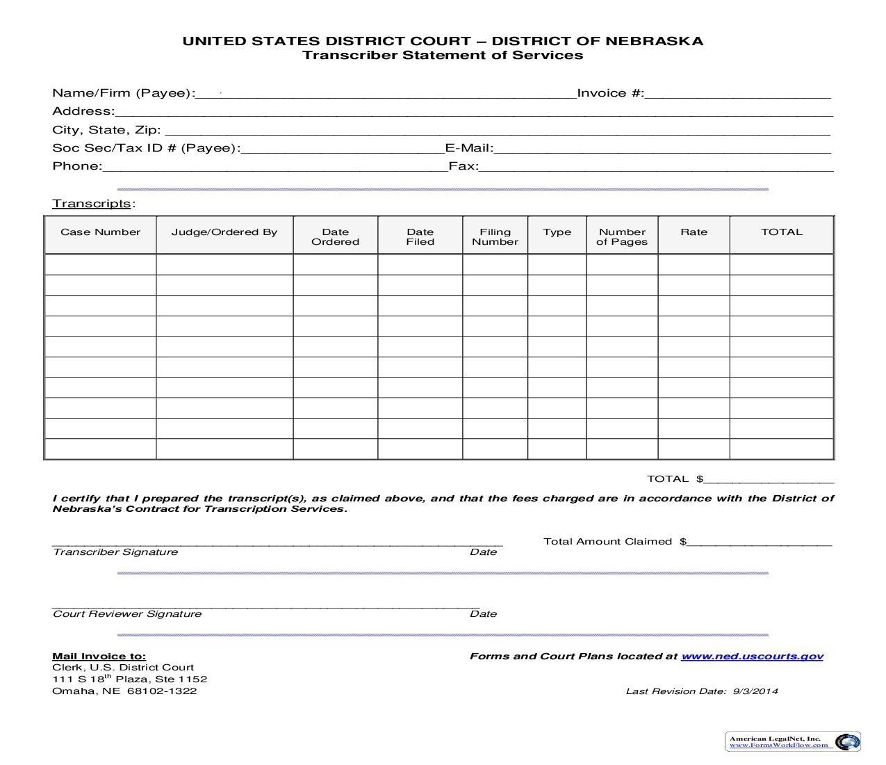 Transcriber Statement Of Services | Pdf Fpdf Doc Docx | Nebraska