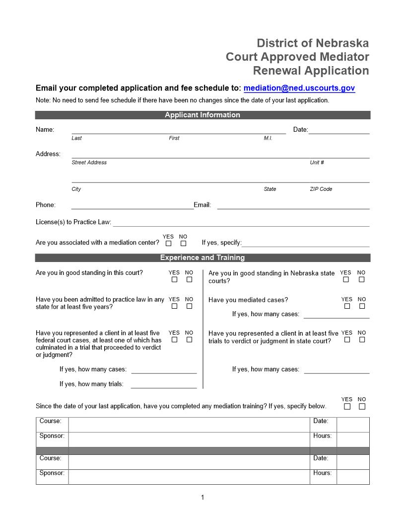 Mediator Renewal Application | Pdf Fpdf Doc Docx | Nebraska