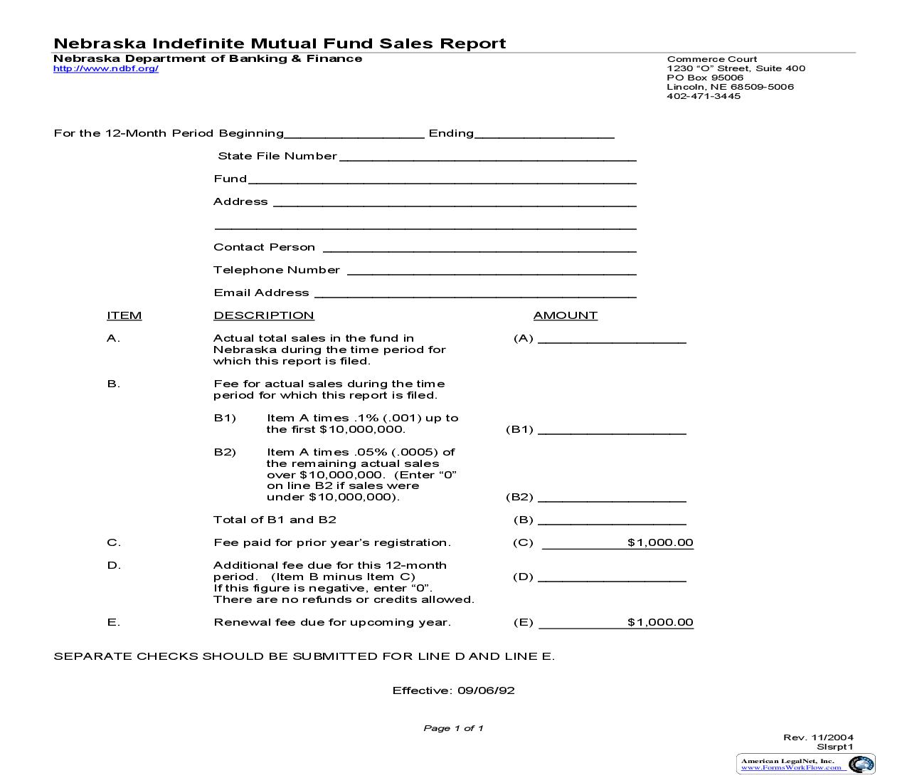 Indefinite Mutual Fund Sales Report {NE-9} | Pdf Fpdf Doc Docx | Nebraska
