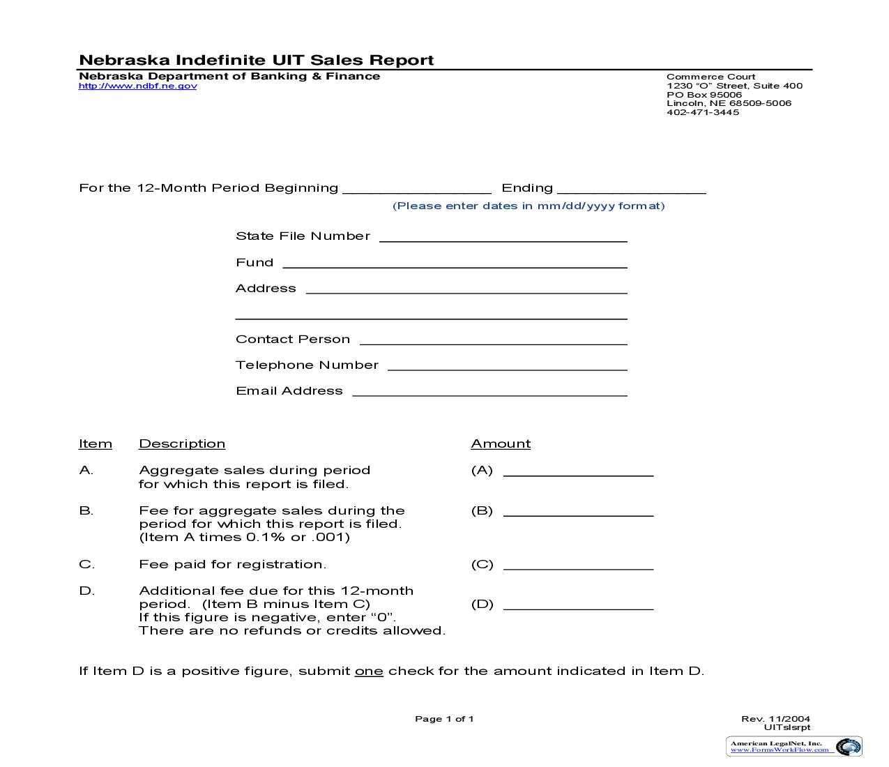 Indefinite UIT Sales Report {IUITSR} | Pdf Fpdf Doc Docx | Nebraska