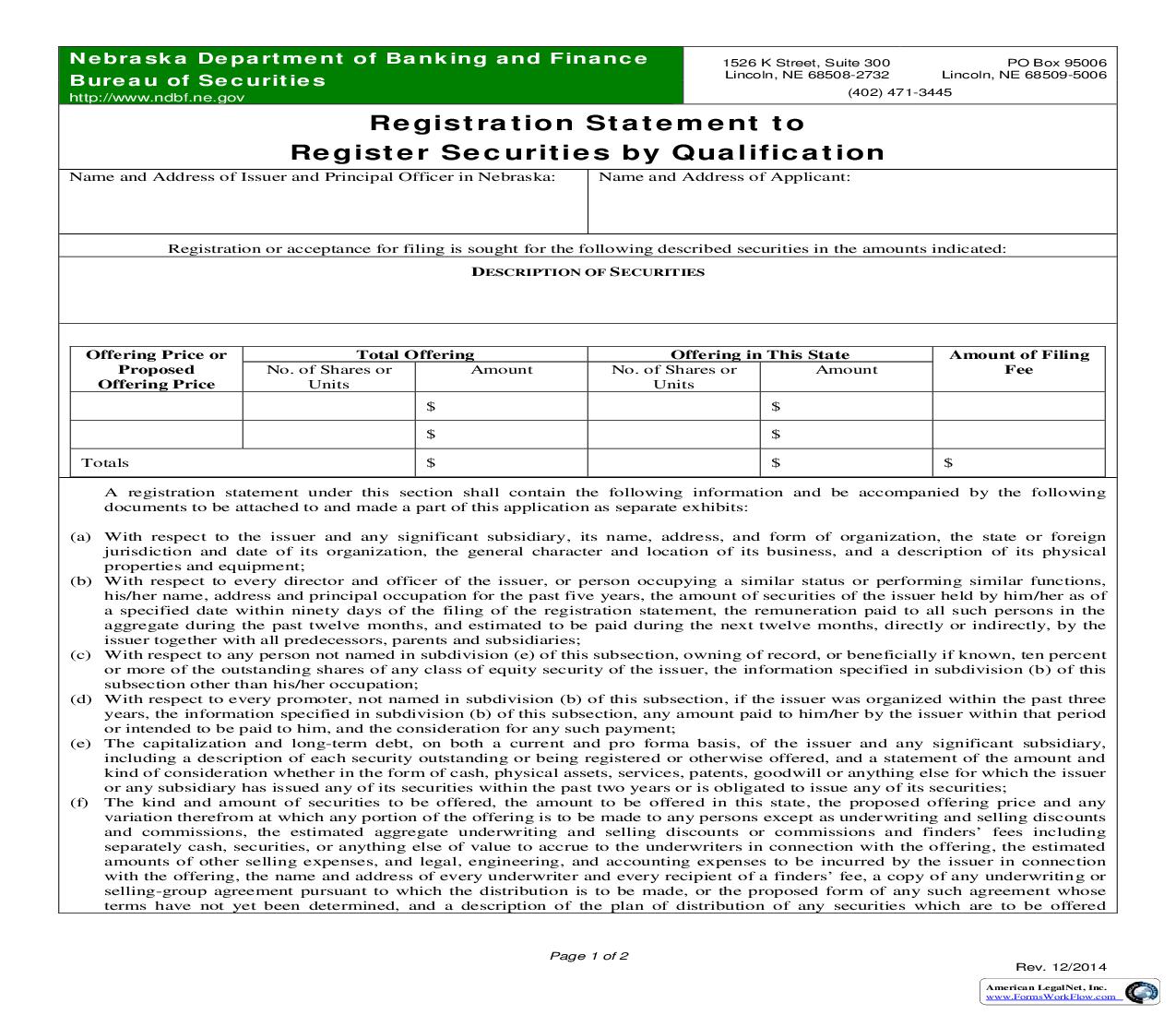 Registration Statement To Register Securities By Qualification {Q} | Pdf Fpdf Doc Docx | Nebraska