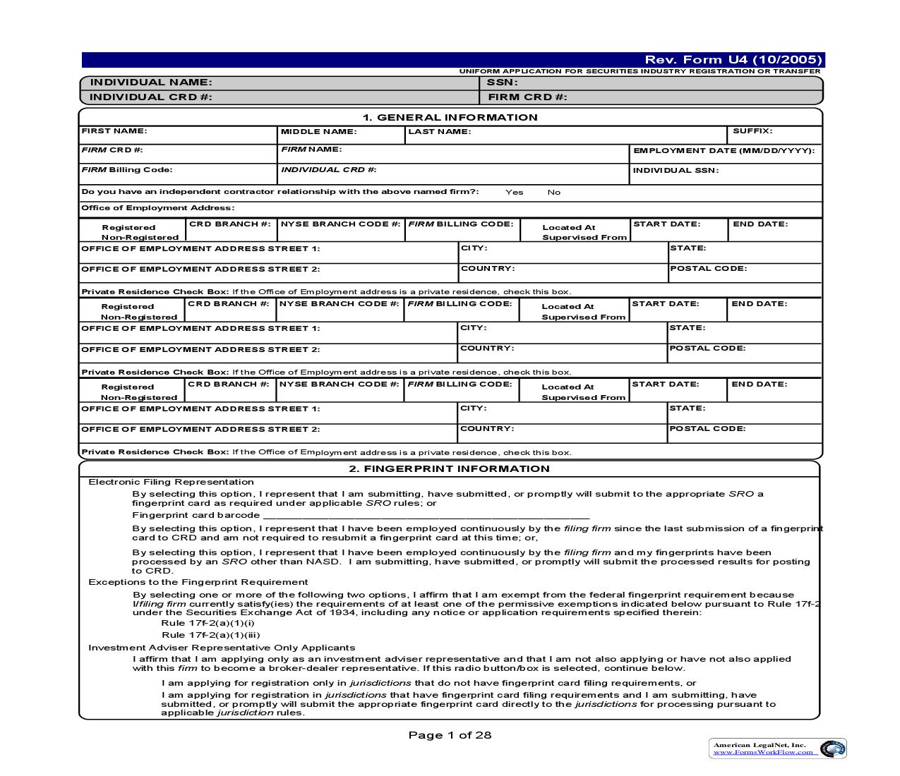 Uniform Application For Securities Industry Registration Of Transfer {U4} | Pdf Fpdf Doc Docx | Nebraska
